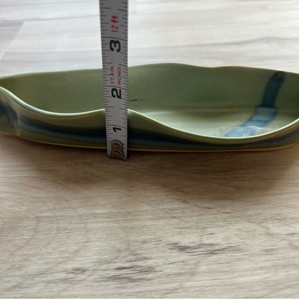 HILBORN Pottery Trinket Olive Dish Green Blue Signed 9" Handcrafted Canada - Picture 5 of 5